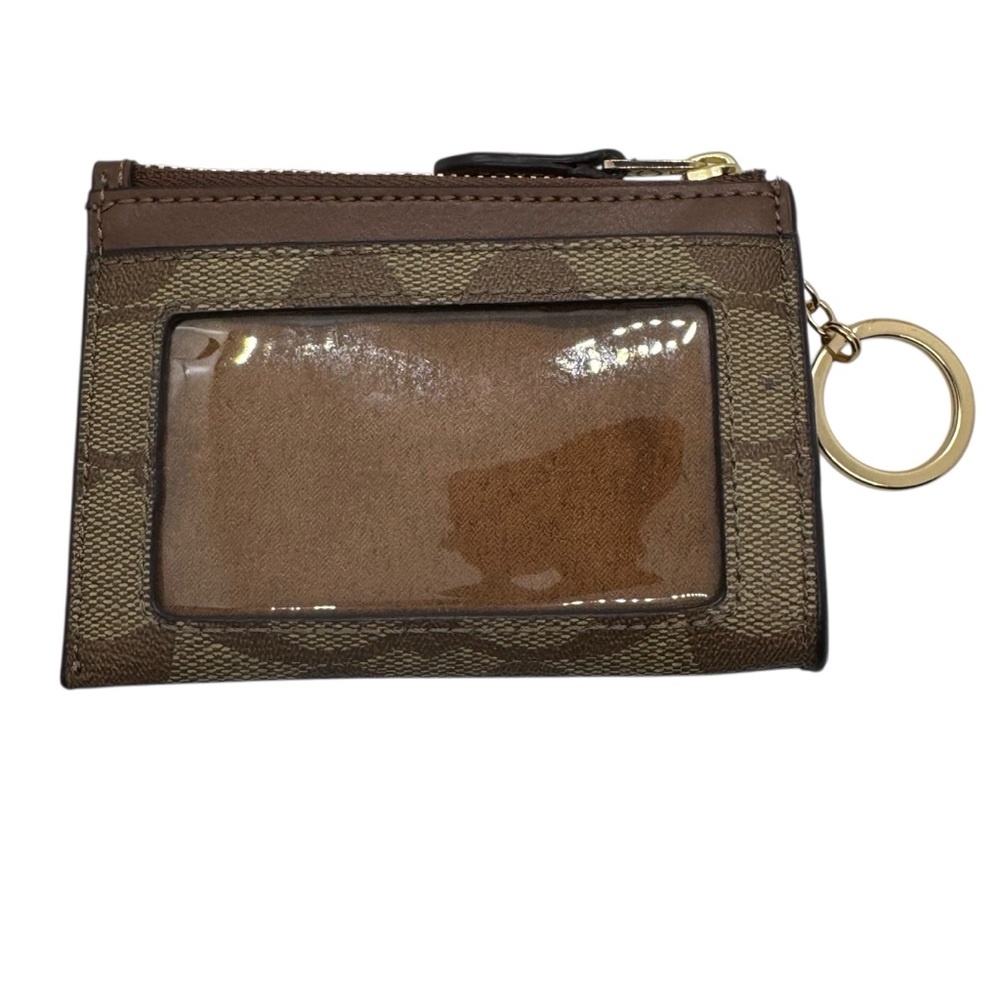 COACH Mini Skinny Id Case In Signature Canvas Card Brown Gold Wallet - Picture 2 of 12